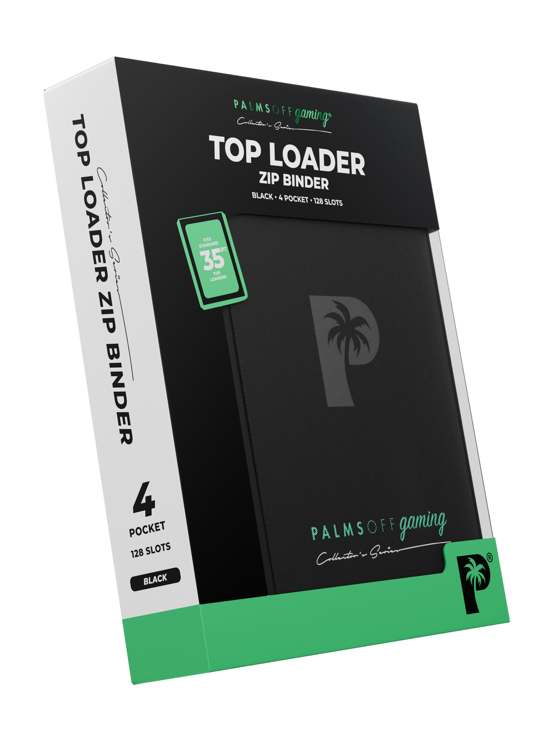 Palms Off Gaming Collector's Series 4-Pocket Top Loader Zip Binder in Black — retail packaging