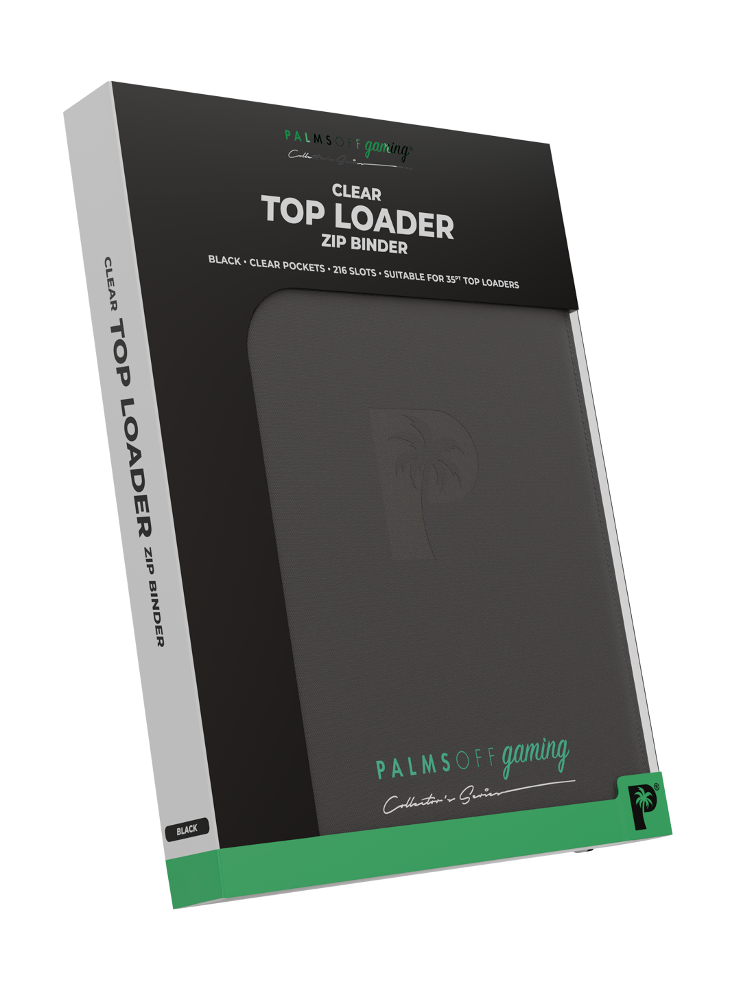Palms Off Gaming Collector's Series 9-Pocket Top Loader Zip Binder in Black — retail packaging