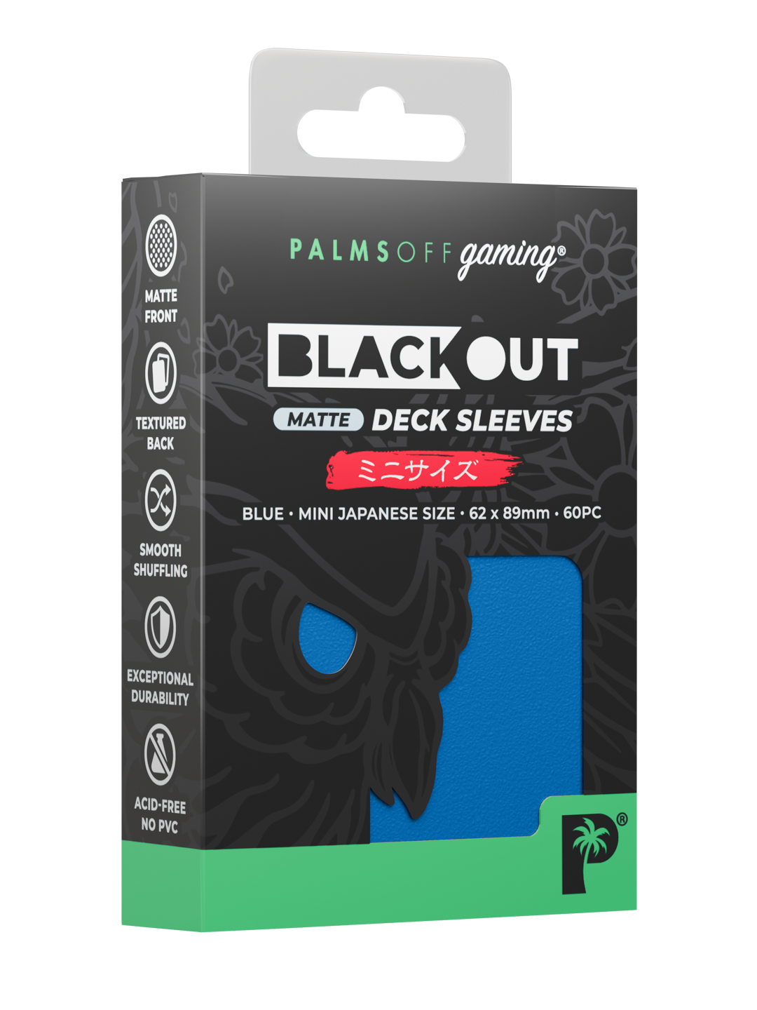 Palms Off Gaming Blackout Deck Sleeves — Japanese Mini Size, Matte — Blue