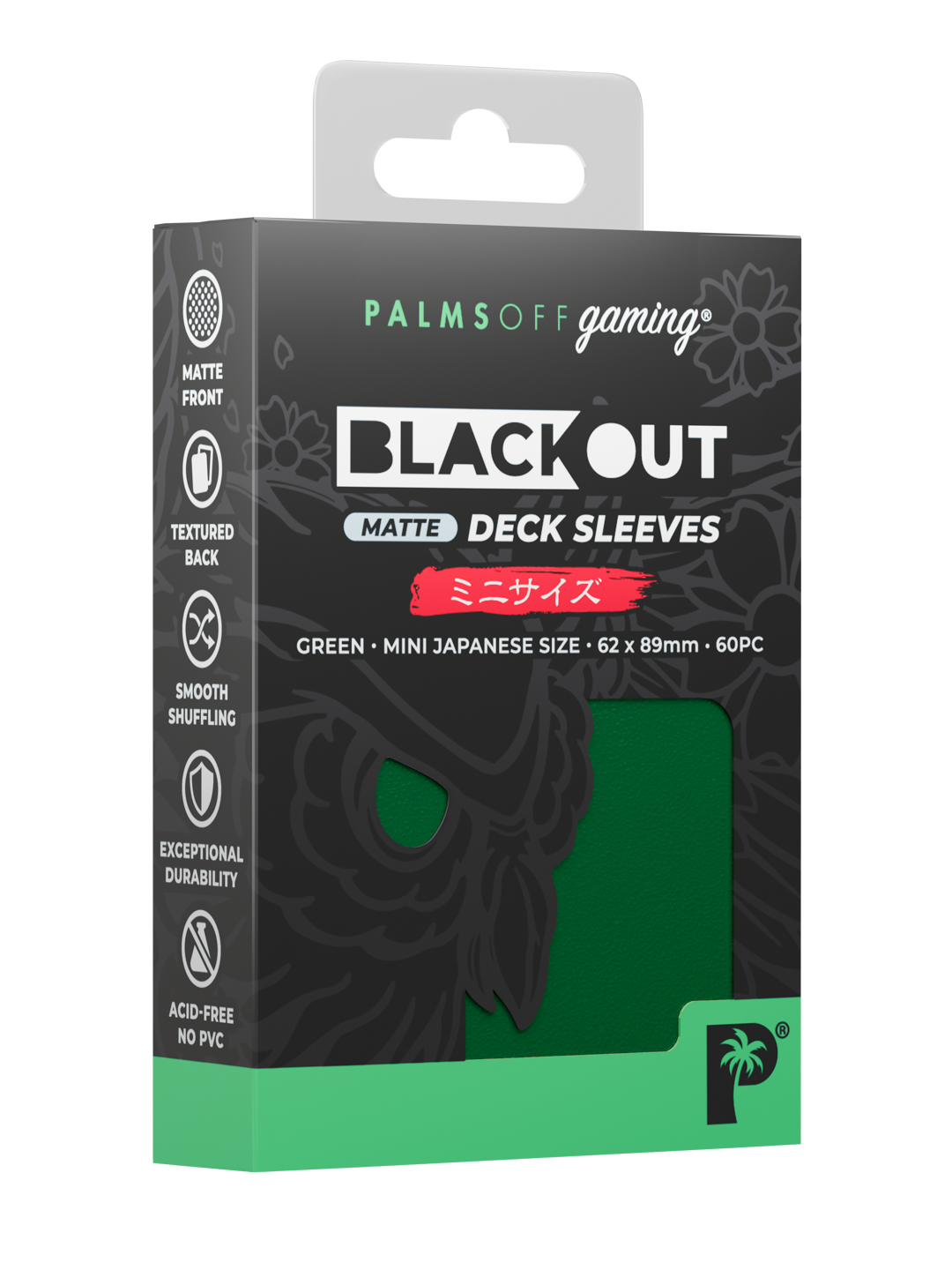 Palms Off Gaming Blackout Deck Sleeves — Japanese Mini Size, Matte — Green
