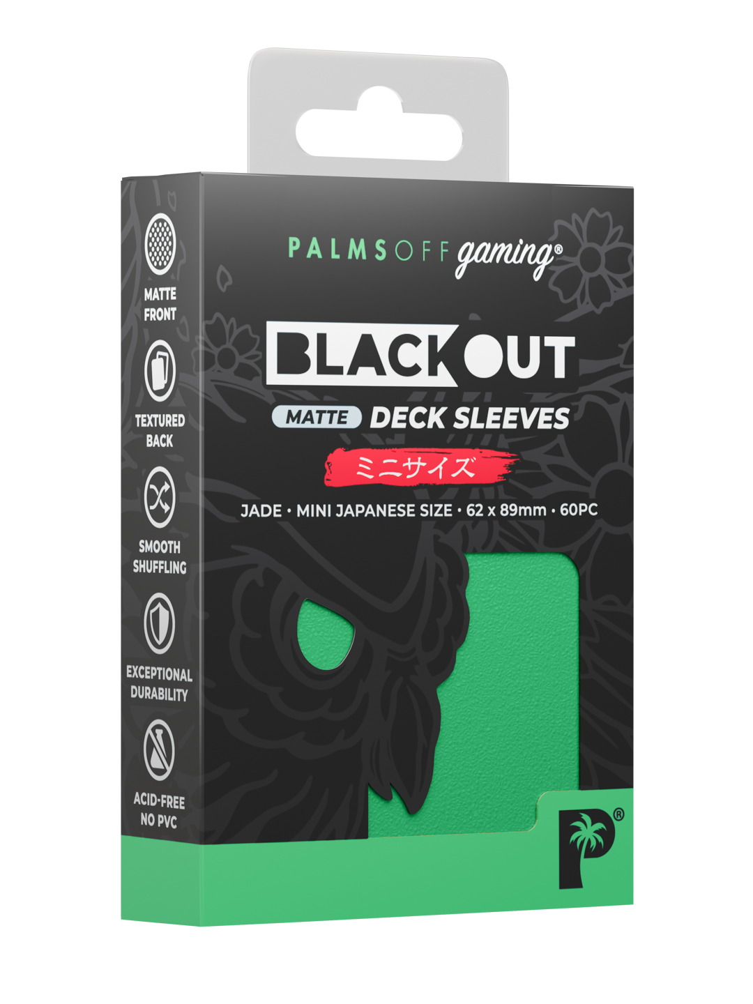 Palms Off Gaming Blackout Deck Sleeves — Japanese Mini Size, Matte — Jade