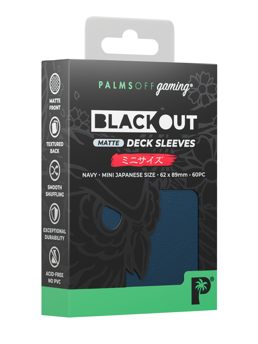 Palms Off Gaming Blackout Deck Sleeves — Japanese Mini Size, Matte — Navy
