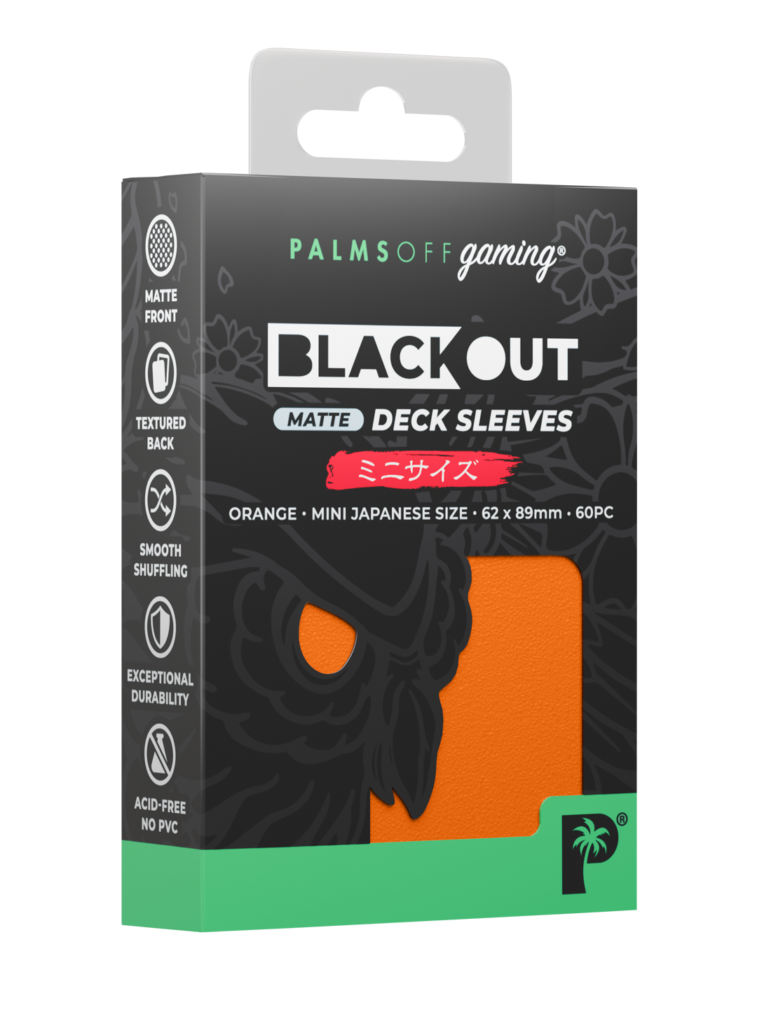 Palms Off Gaming Blackout Deck Sleeves — Japanese Mini Size, Matte — Orange