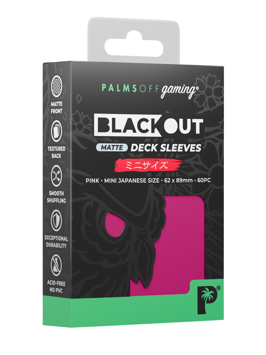 Palms Off Gaming Blackout Deck Sleeves — Japanese Mini Size, Matte — Pink