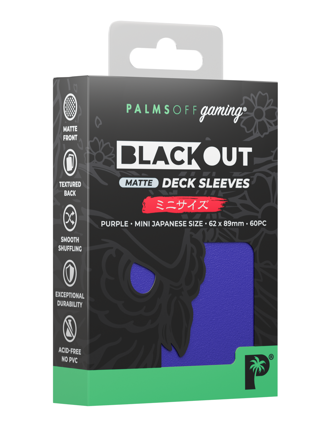 Palms Off Gaming Blackout Deck Sleeves — Japanese Mini Size, Matte — Purple