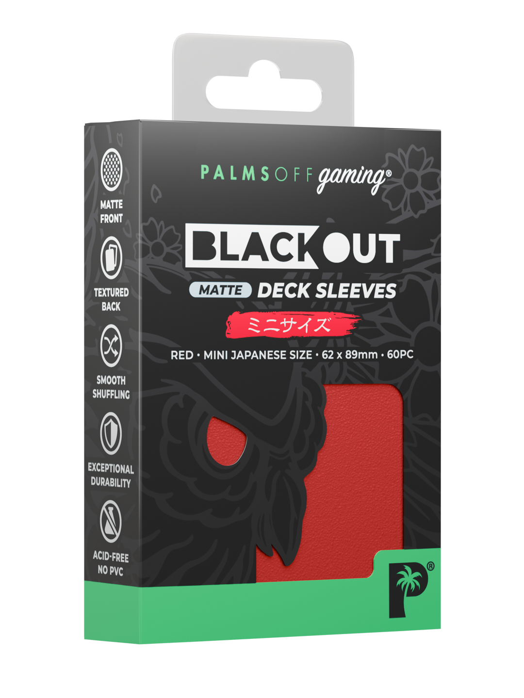 Palms Off Gaming Blackout Deck Sleeves — Japanese Mini Size, Matte — Red