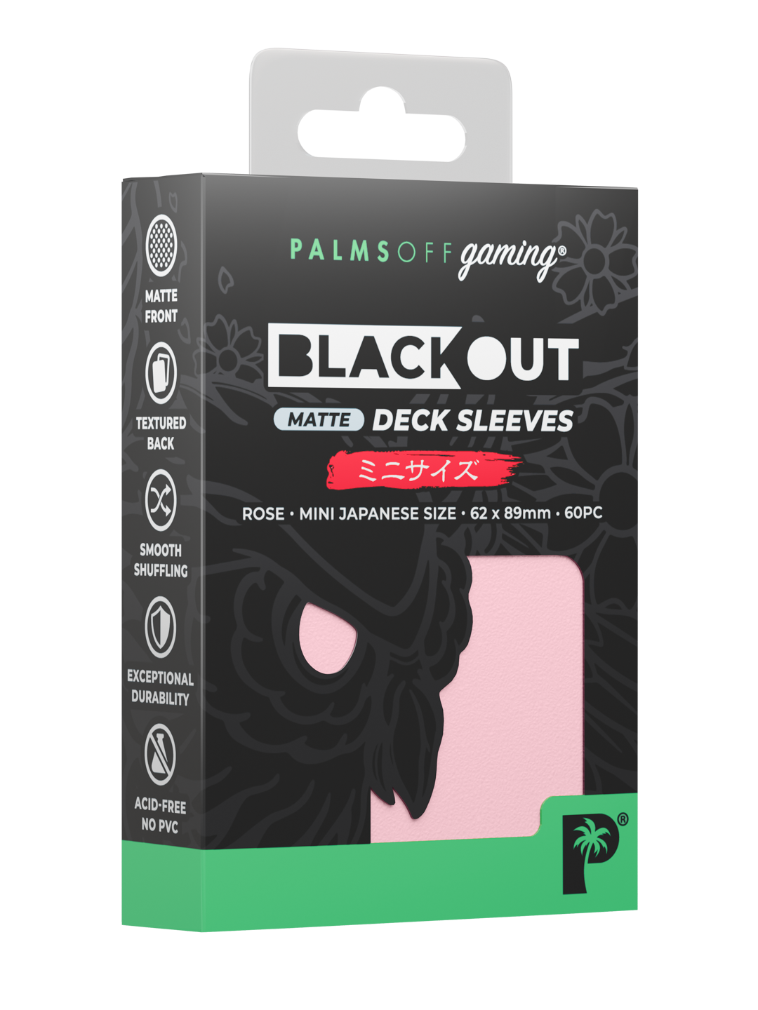 Palms Off Gaming Blackout Deck Sleeves — Japanese Mini Size, Matte — Rose