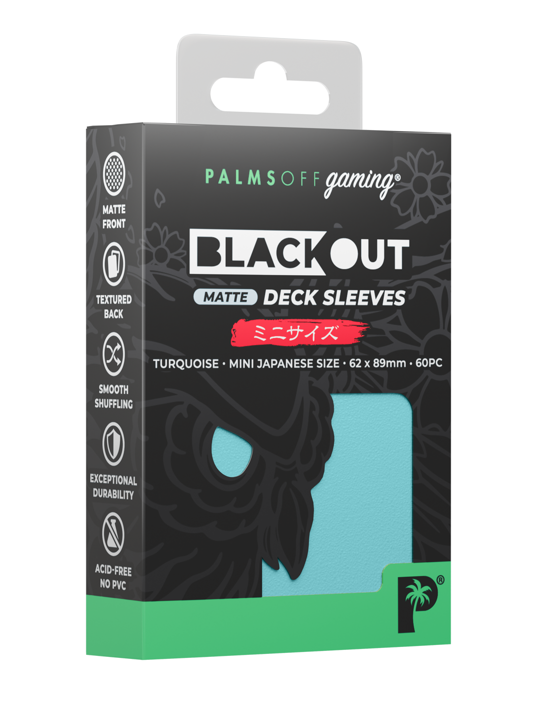Palms Off Gaming Blackout Deck Sleeves — Japanese Mini Size, Matte — Turquoise