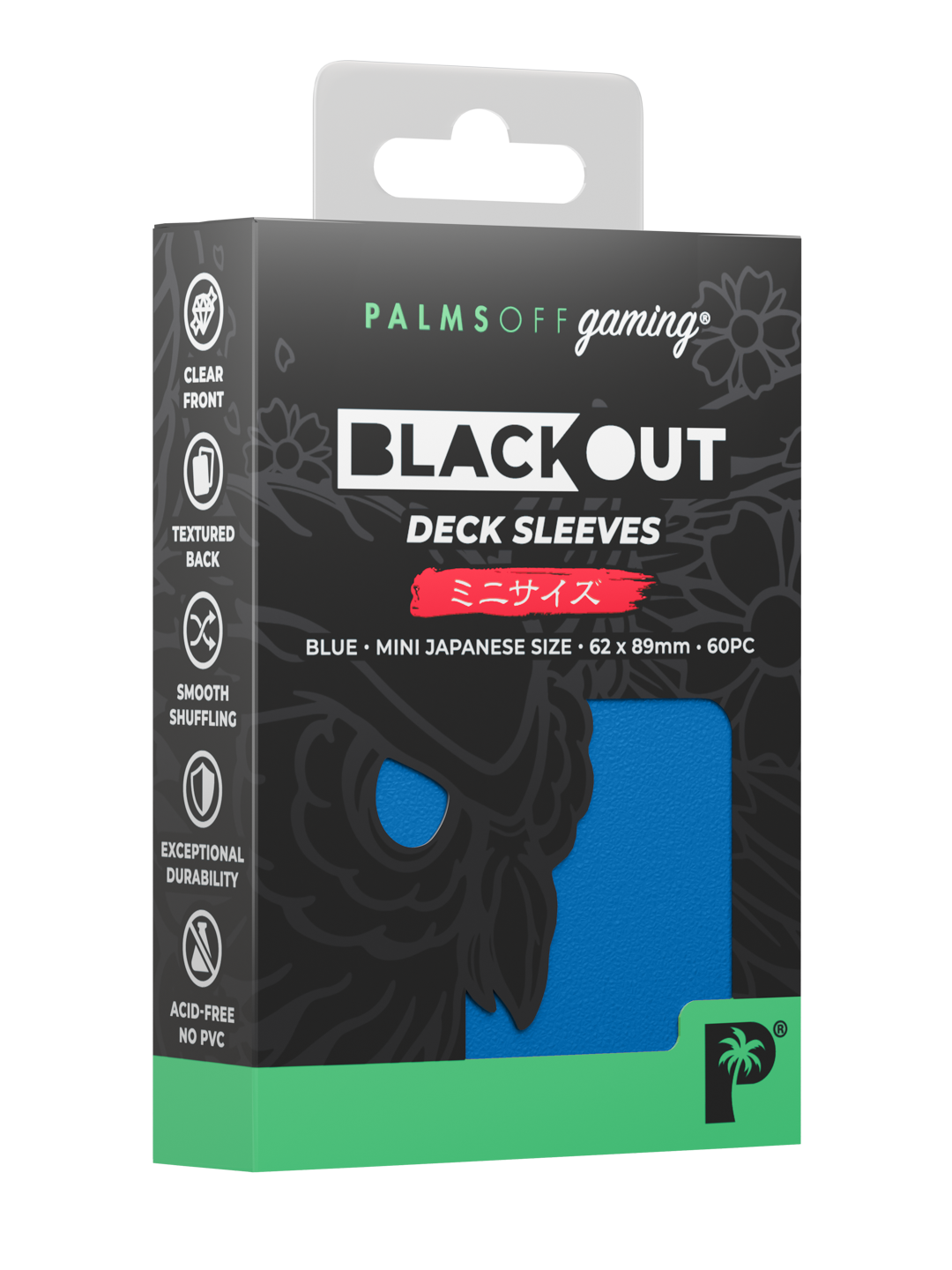 Palms Off Gaming Blackout Deck Sleeves — Japanese Mini Size — Blue