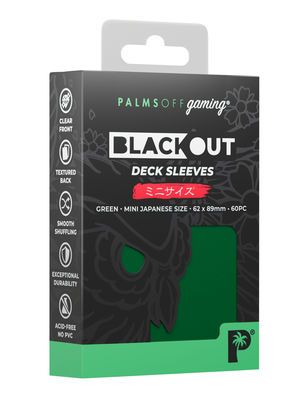 Palms Off Gaming Blackout Deck Sleeves — Japanese Mini Size — Green