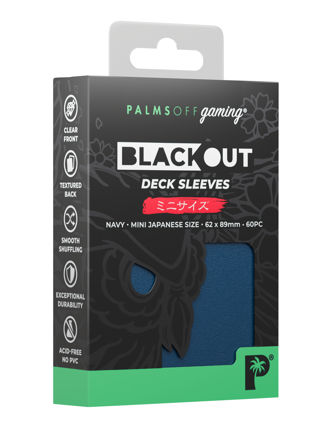 Palms Off Gaming Blackout Deck Sleeves — Japanese Mini Size — Navy