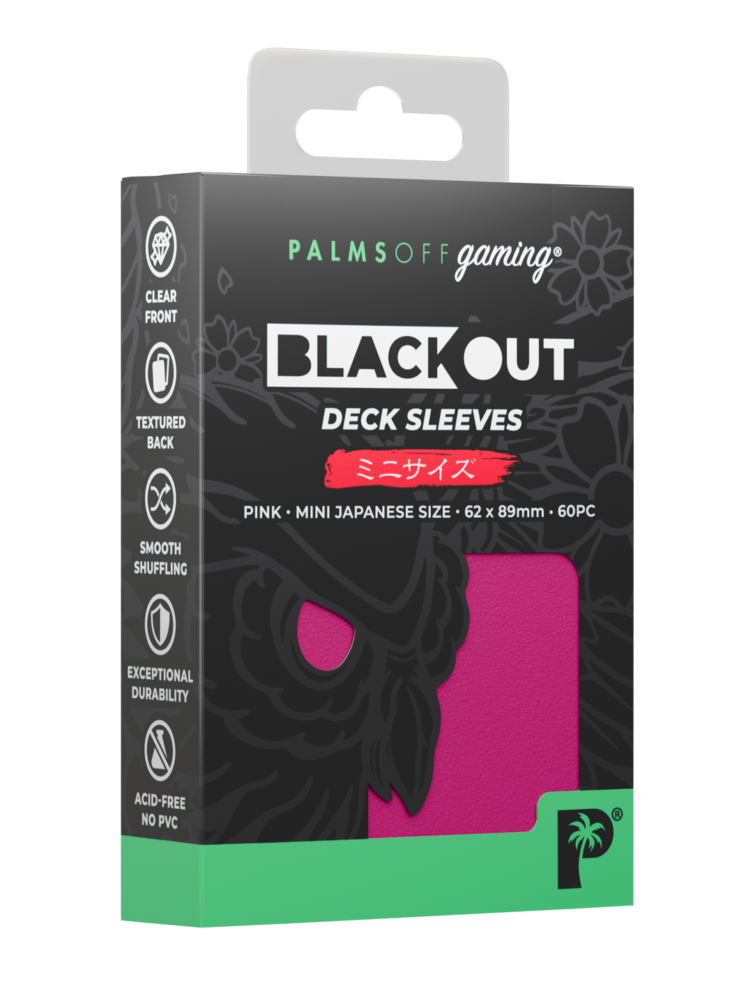 Palms Off Gaming Blackout Deck Sleeves — Japanese Mini Size — Pink