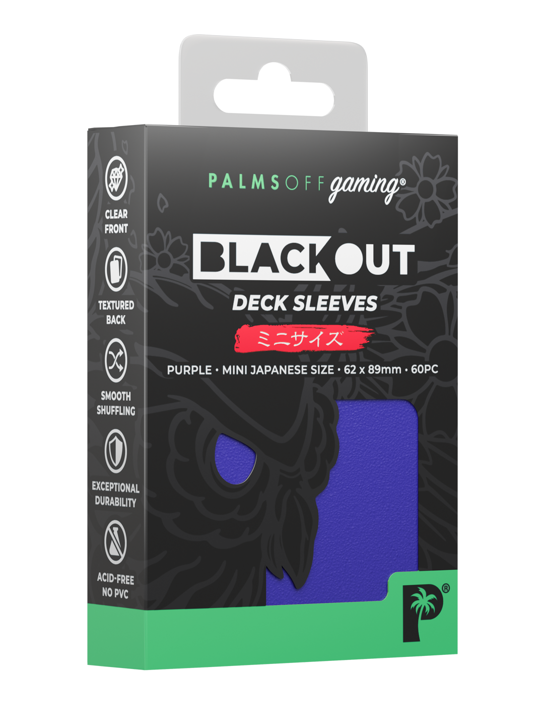 Palms Off Gaming Blackout Deck Sleeves — Japanese Mini Size — Purple