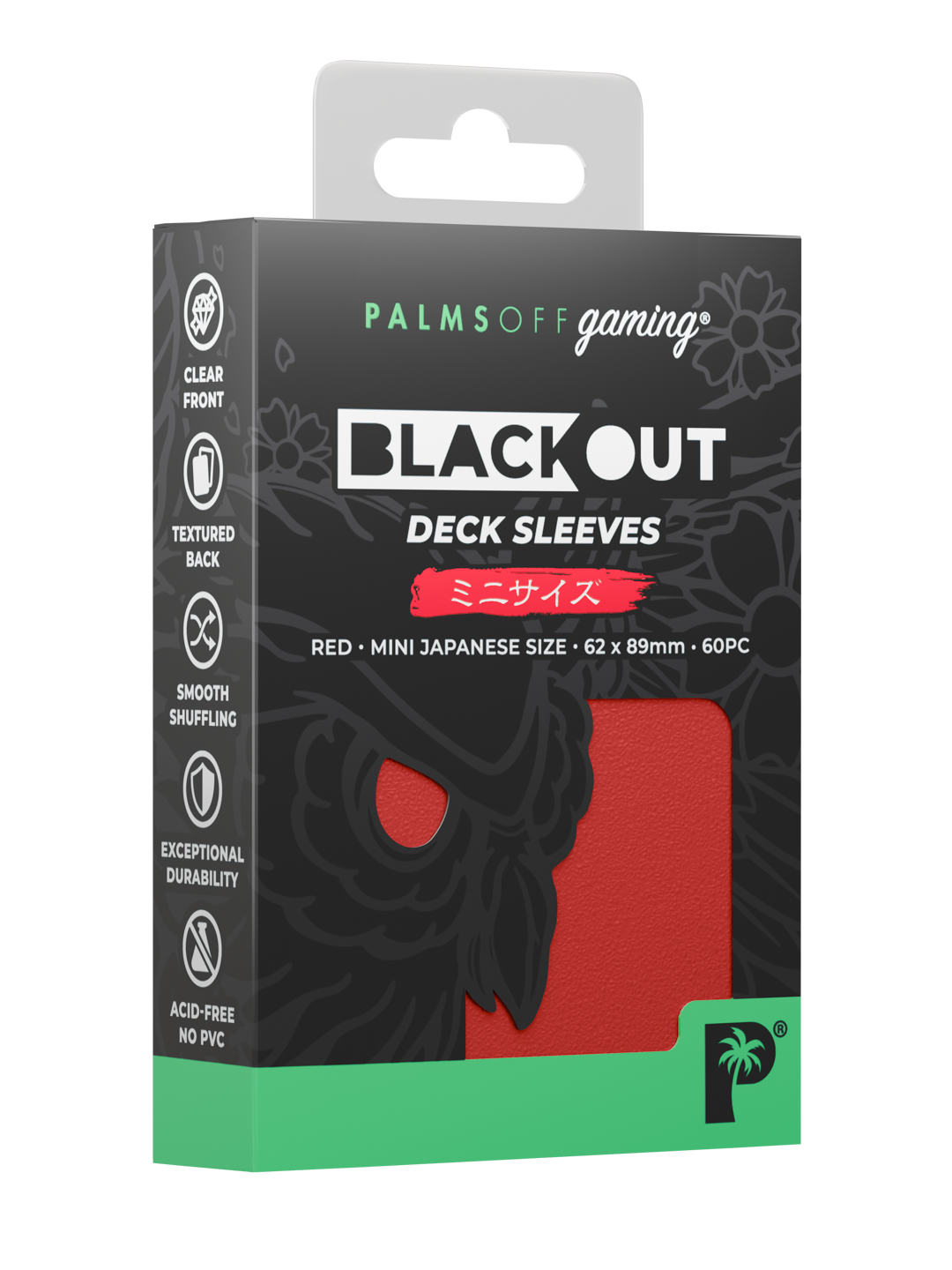 Palms Off Gaming Blackout Deck Sleeves — Japanese Mini Size — Red