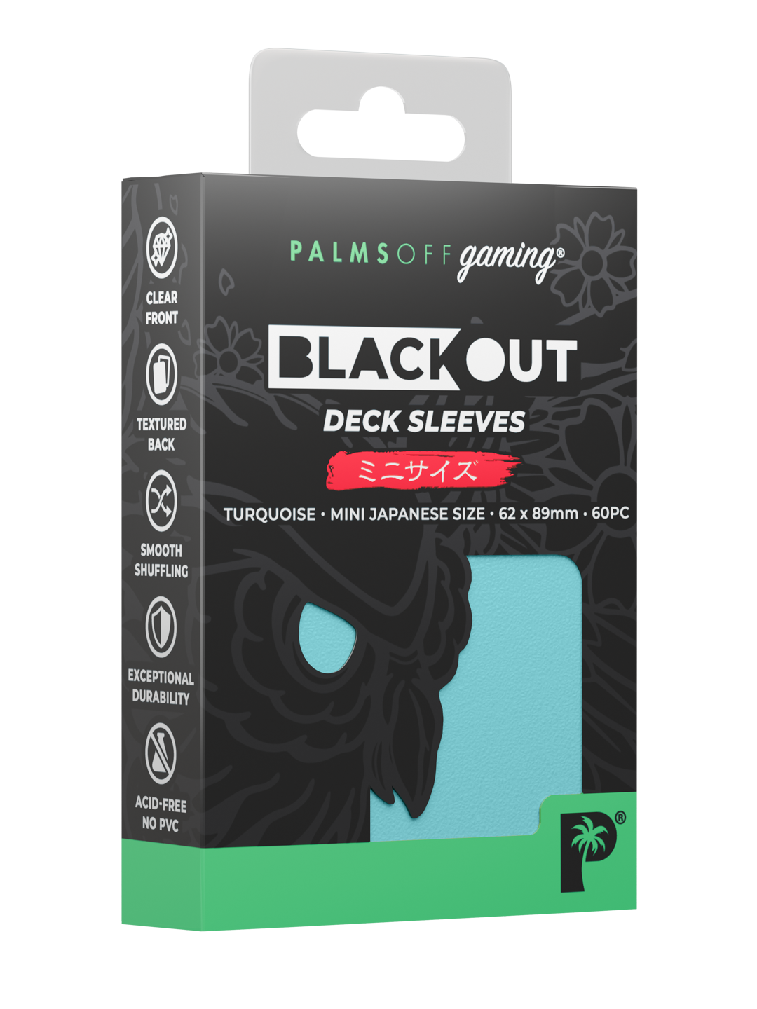 Palms Off Gaming Blackout Deck Sleeves — Japanese Mini Size — Turquoise