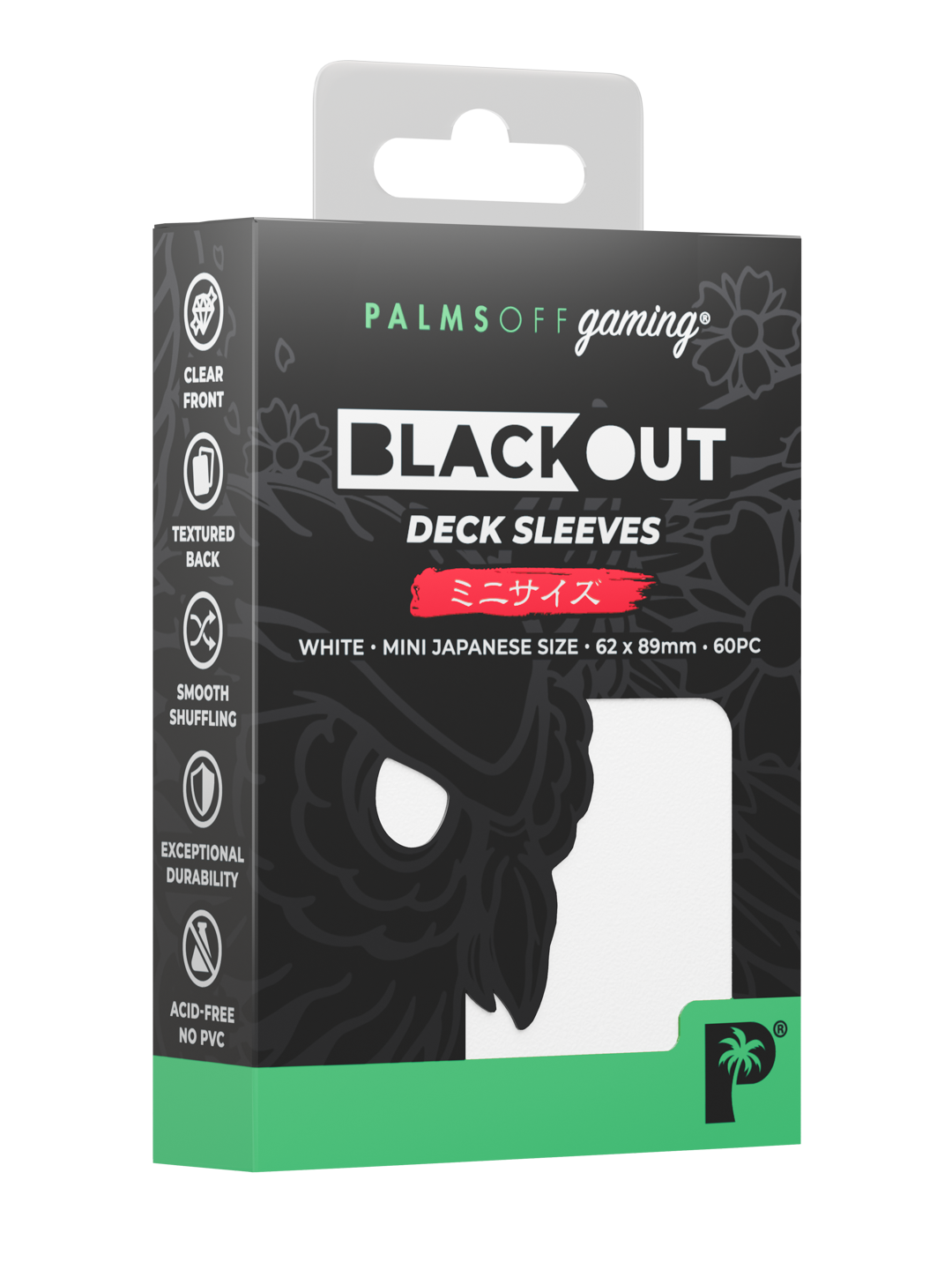 Palms Off Gaming Blackout Deck Sleeves — Japanese Mini Size — White
