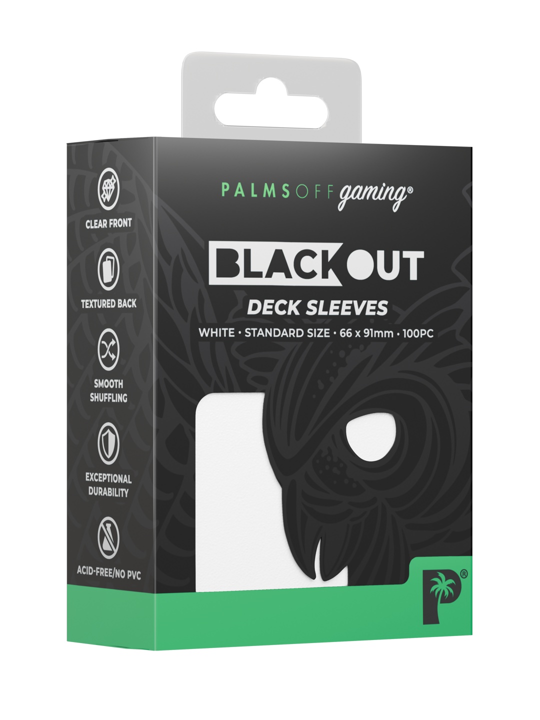Palms Off Gaming Blackout Deck Sleeves — Standard Size — White